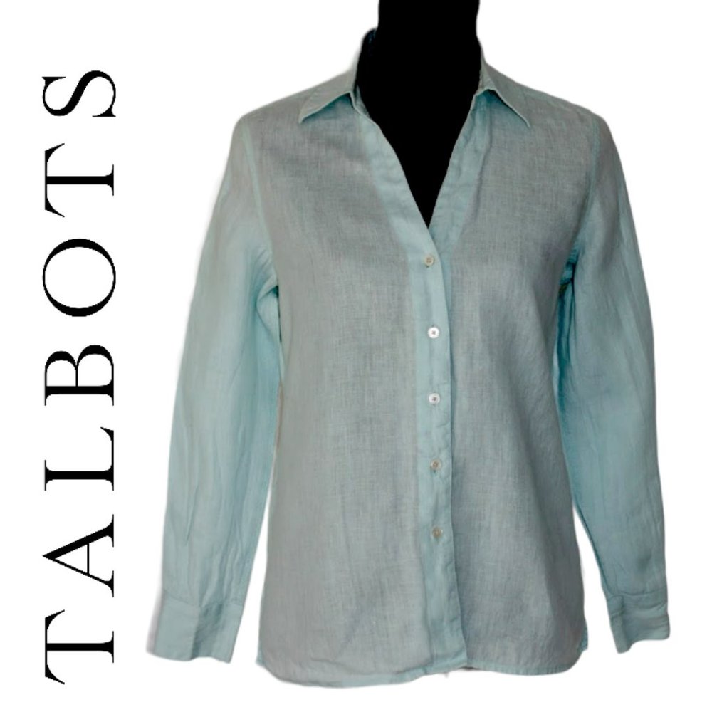 Talbots Irish Linen Button Down Blouse Size 10p - image 1